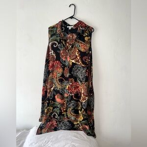 Vintage Sleeveless Black Floral Paisley Shift Top - 1X